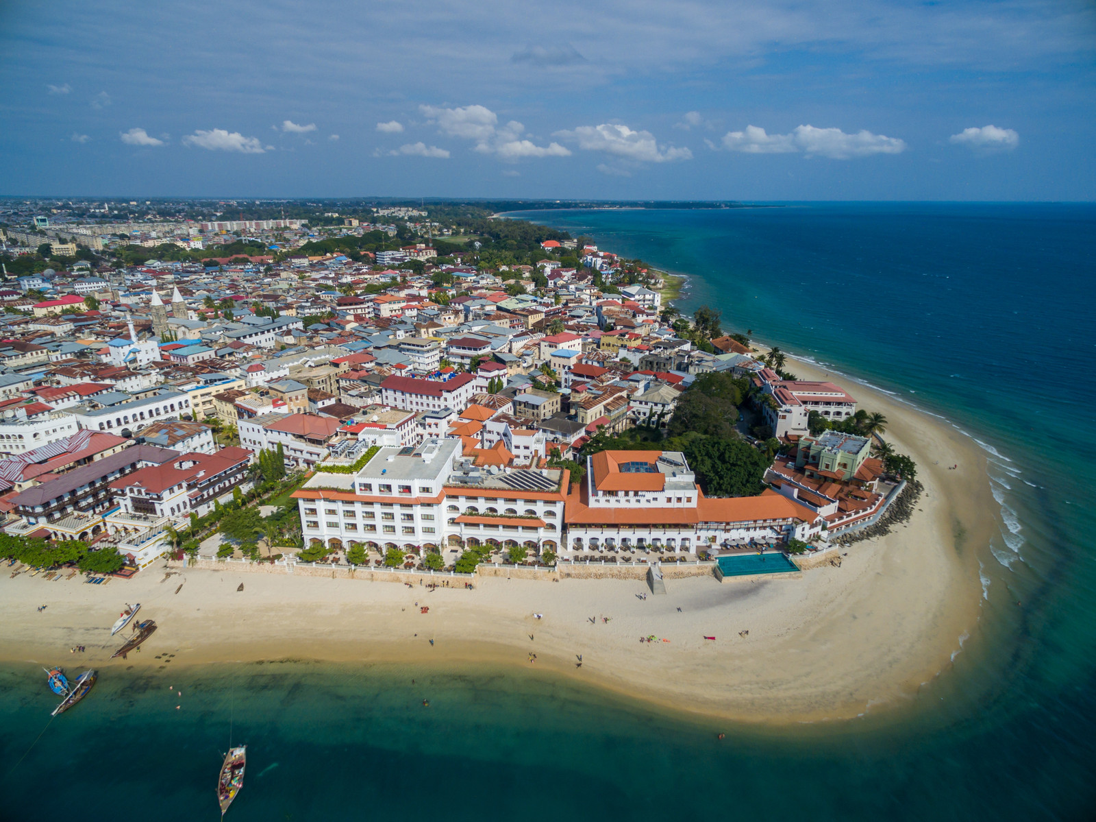 Aerial shot of houses on the beach